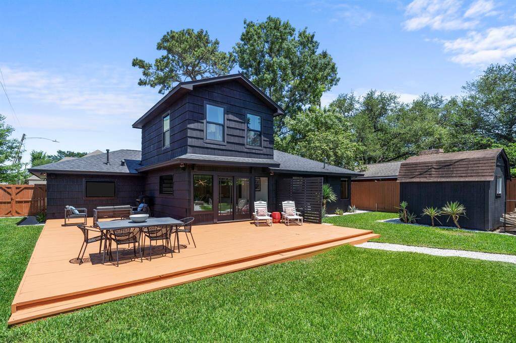 Do it all from the large deck.  Lounge, dine and entertain.  Extra storage shed.