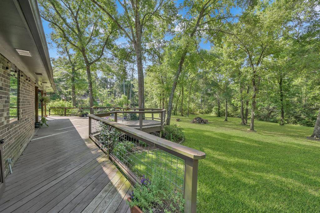 The deck is elevated and the railing has been updated for safety.