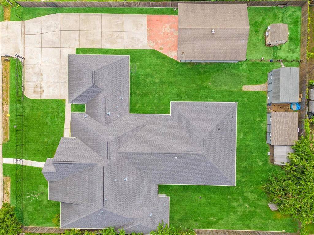 Aerial view of the home as it sits on the lot.