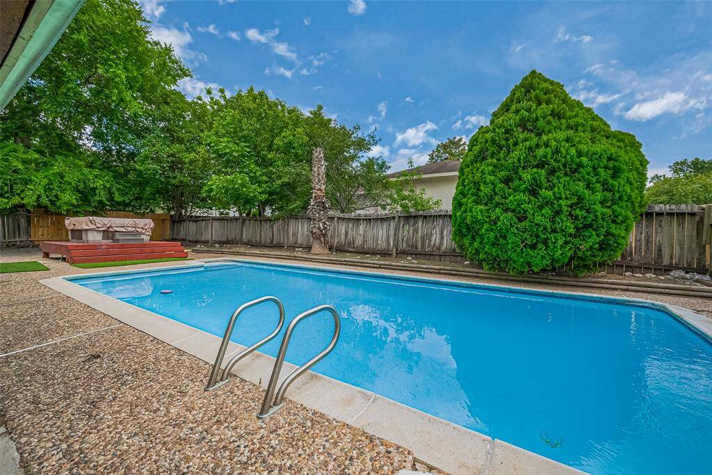 Backyard with pool and hot tub, Corner Lot