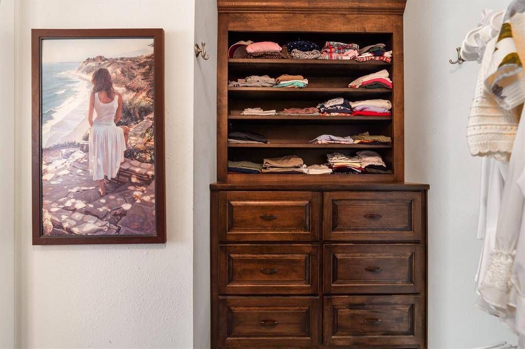 Built in storage in the primary closet