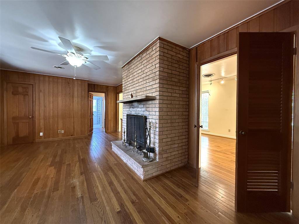 From the kitchen, double doors from the living room open into the family room.