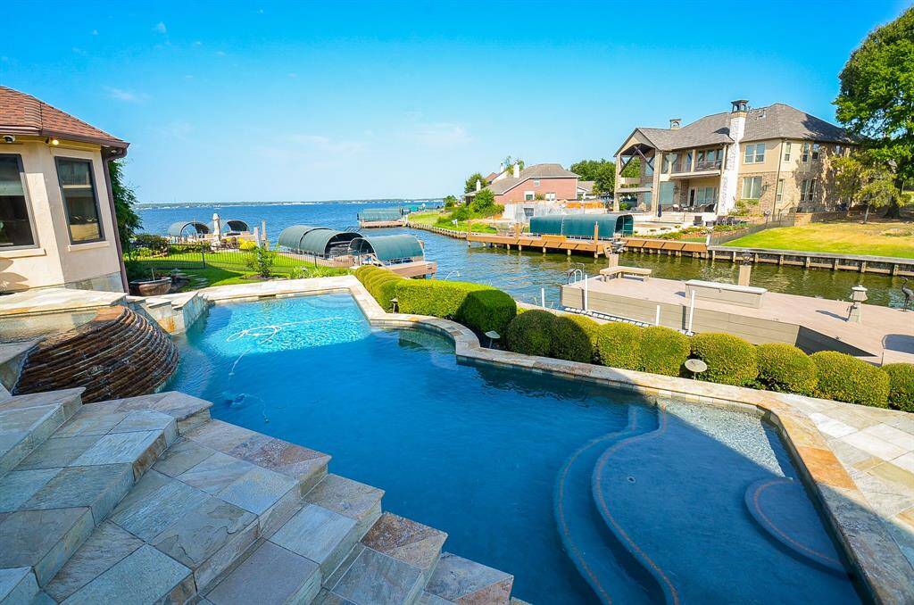 Scenery from outdoor kitchen and family room.