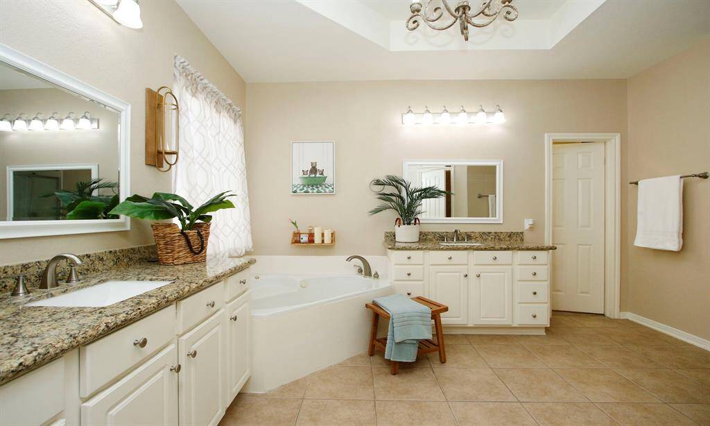 Spa inspired bath with soaking tub.