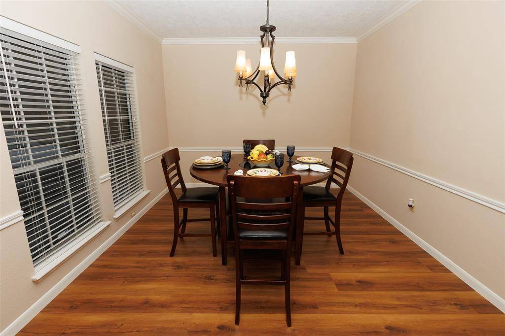 Great space for a large table and hutch in this dining room.