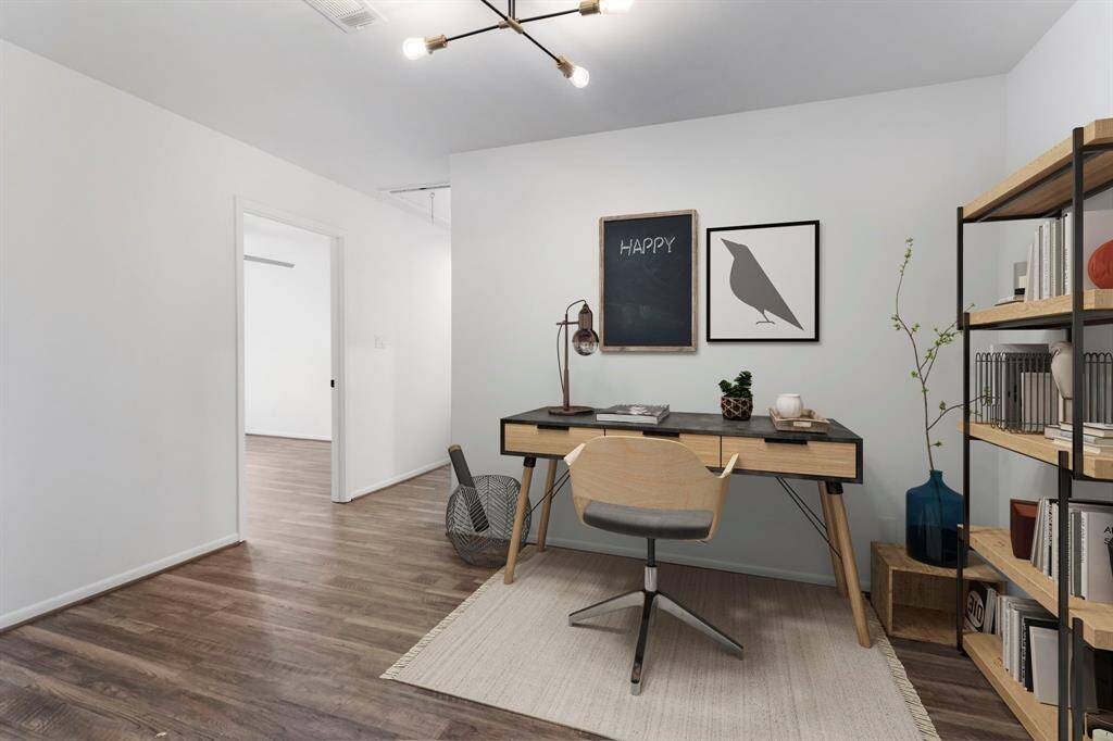 Flex space. Virtually staged as a home office.