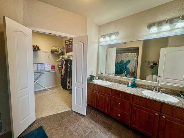 Dual vanities in bathroom.