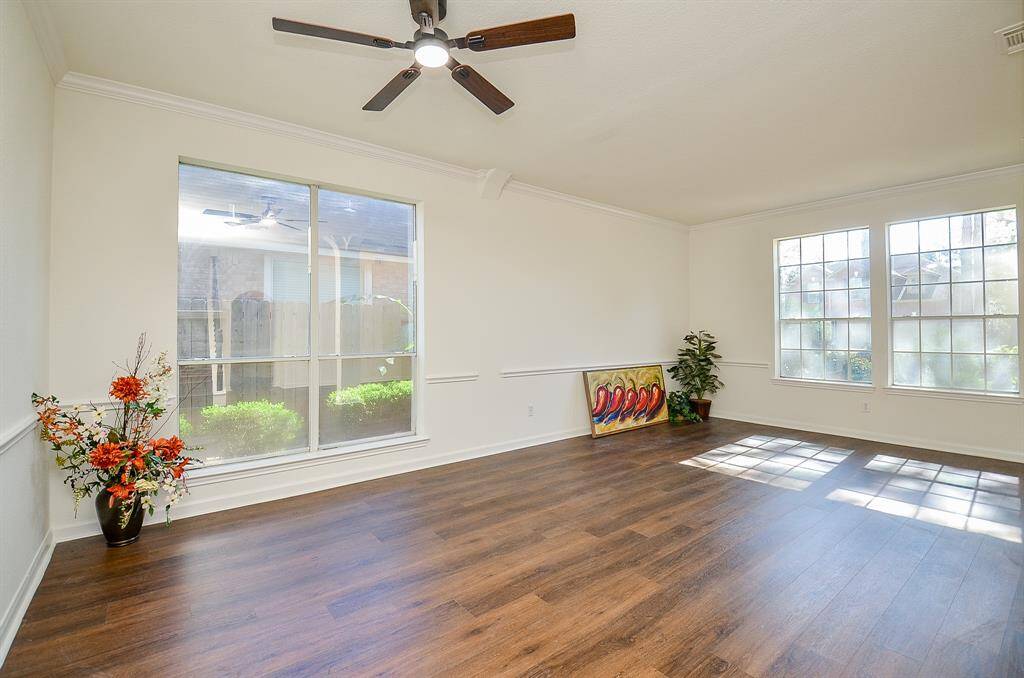 Another view of the formal living and dining area
