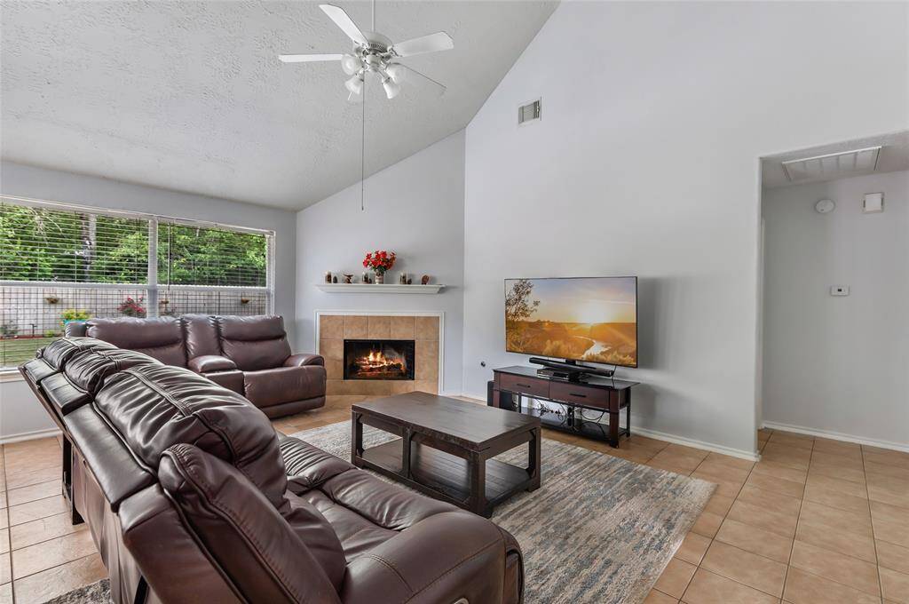 Living area with gas log fireplace