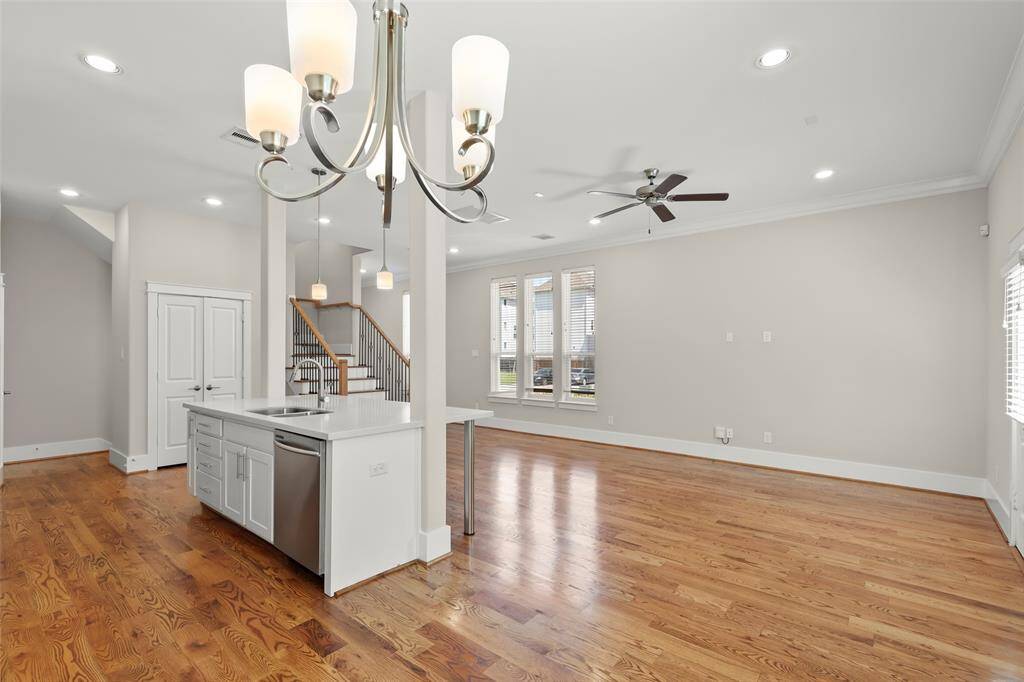 looking across kitchen to living