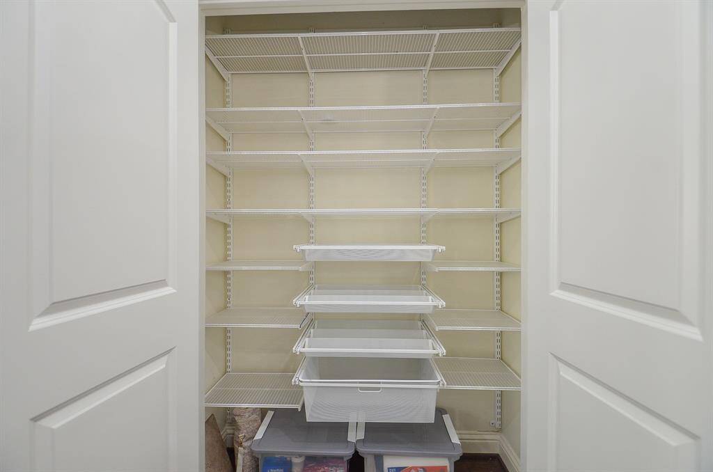 Pantry goals, unlocked. Outfitted with a full Elfa shelving system and custom layout, this space makes it easy to stay stocked, sorted, and stress-free—because finding the snacks should be the easy part.
