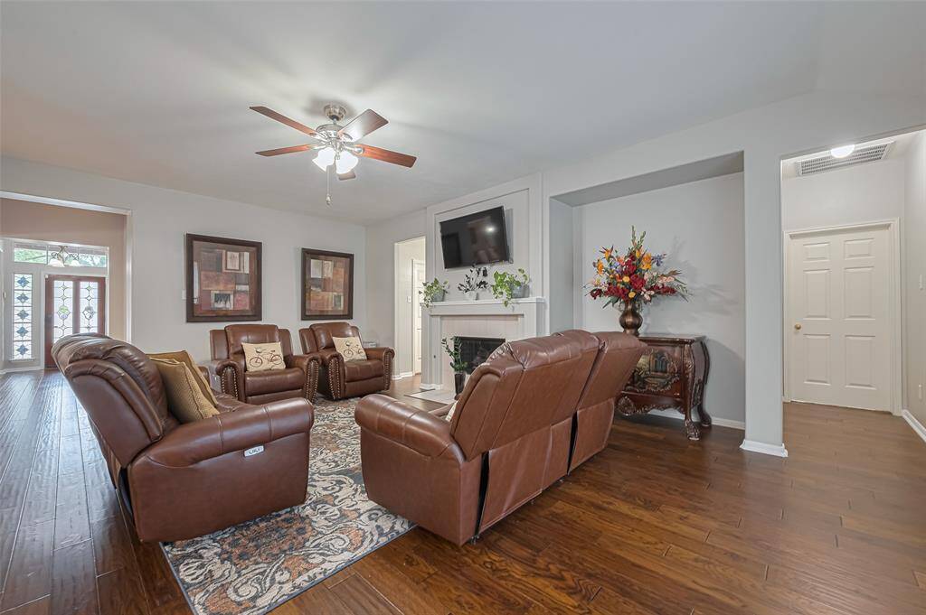 Bright and open living room with high ceilings