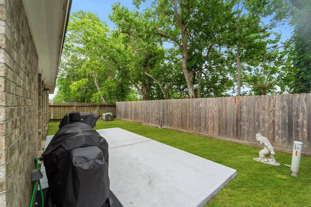 View of the trees behind the fence line with no direct backyard neighbors.