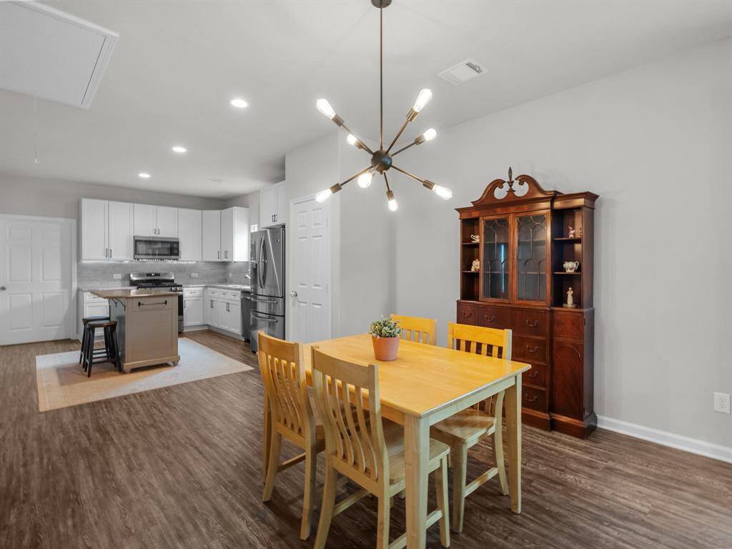 Dining view into kitchen