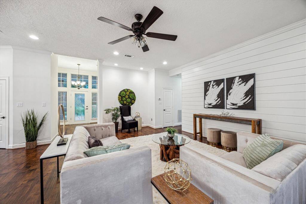 Living room showing the entrance way.