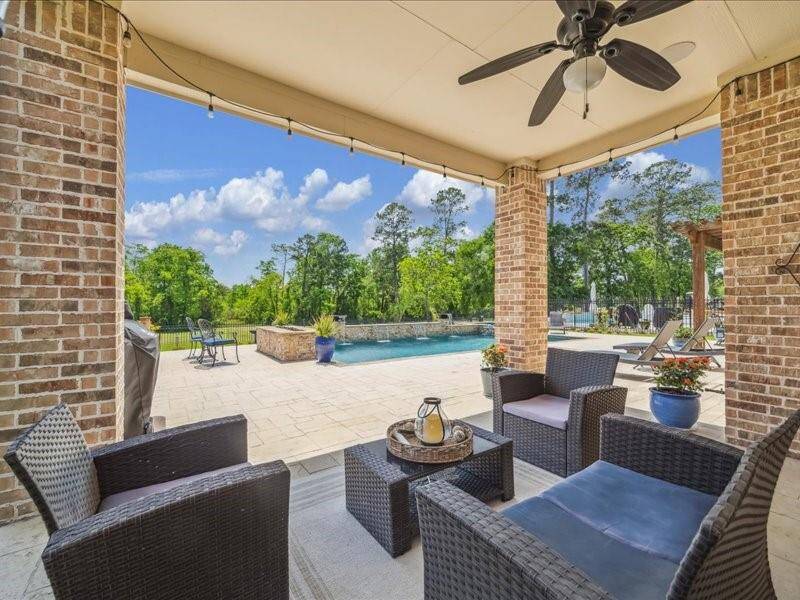 What a peaceful place to enjoy your evenings overlooking the pool and golf course.  Notice the fun patio lights.