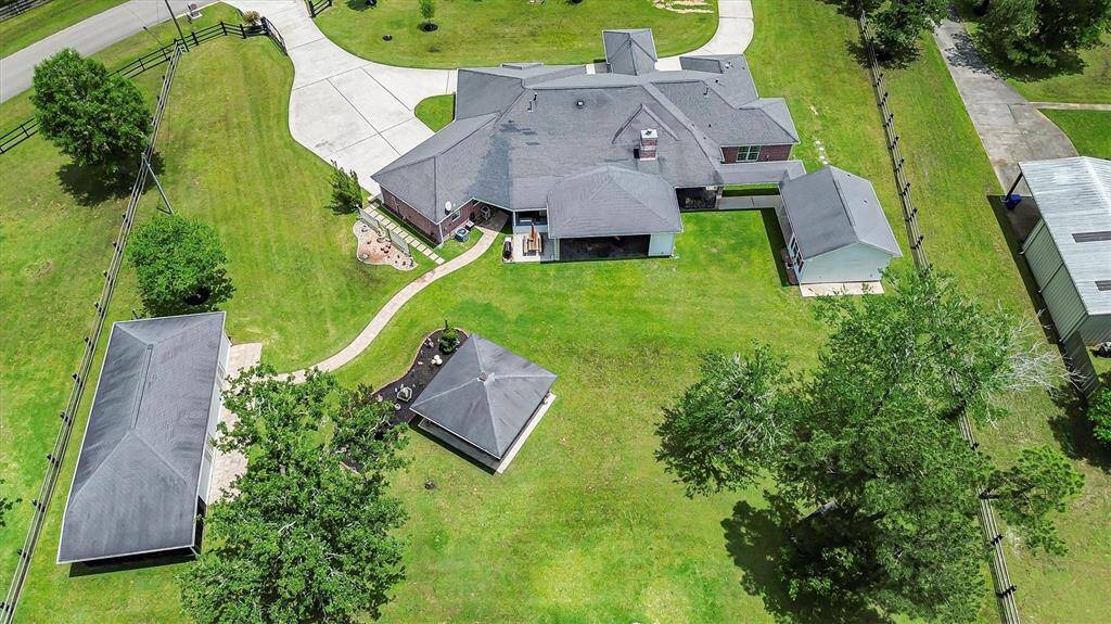 Aerial view of the home and property.