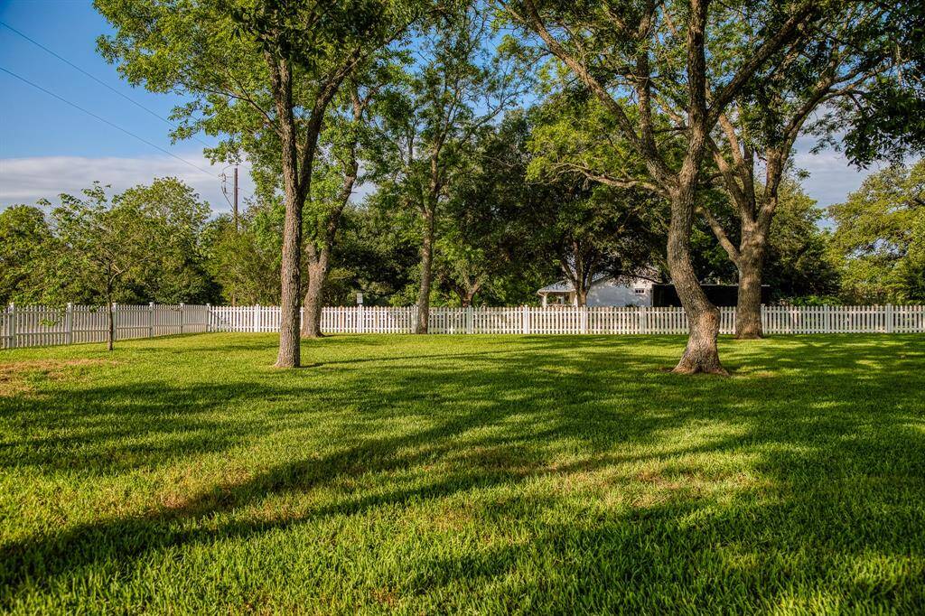 Mature trees and a charming white picket fence frame this expansive green lawn—an ideal backdrop for outdoor entertaining, play, or a serene morning walk.