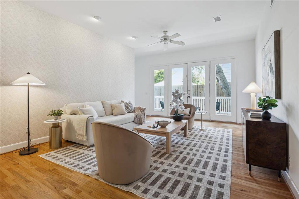 Beautiful Schumacher wallpaper. A very bright and open space that has a great ambiance!