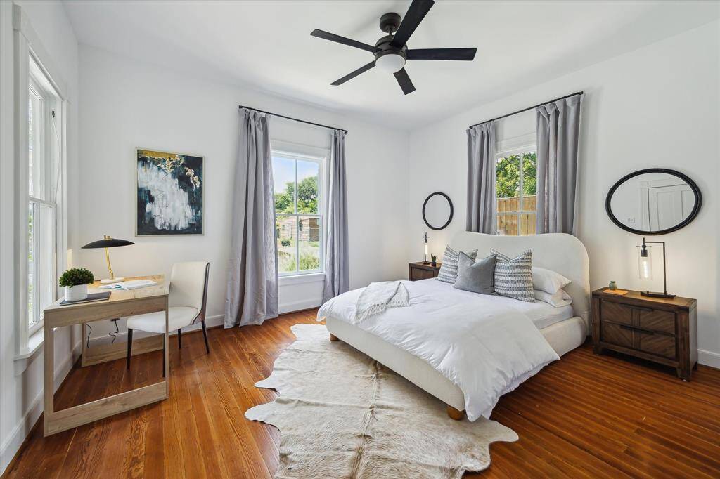 First secondary bedroom (13 X 15) off front entry. Two closets and ceiling fan.