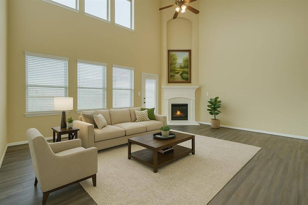 ** Virtually staged** High ceiling family room