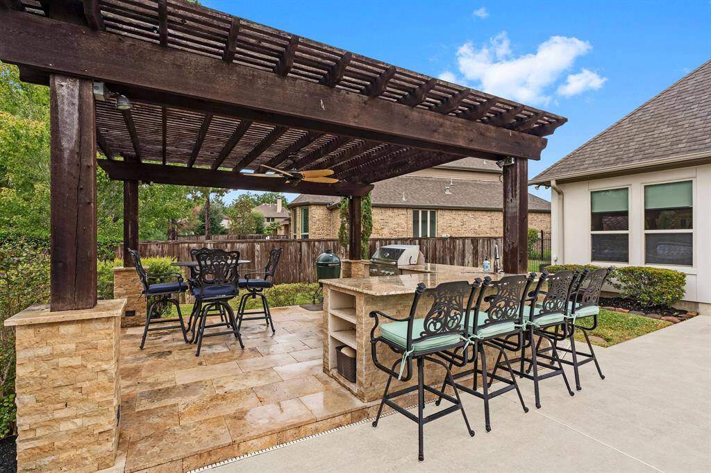 Detached pergola with grill and beverage refrigerator perfect for entertaining year round