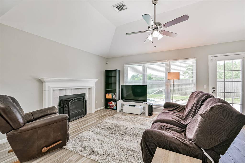 Open living area with fireplace