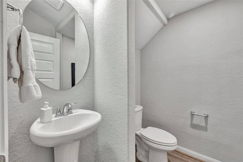 There is a guest bathroom conveniently located on the first floor.