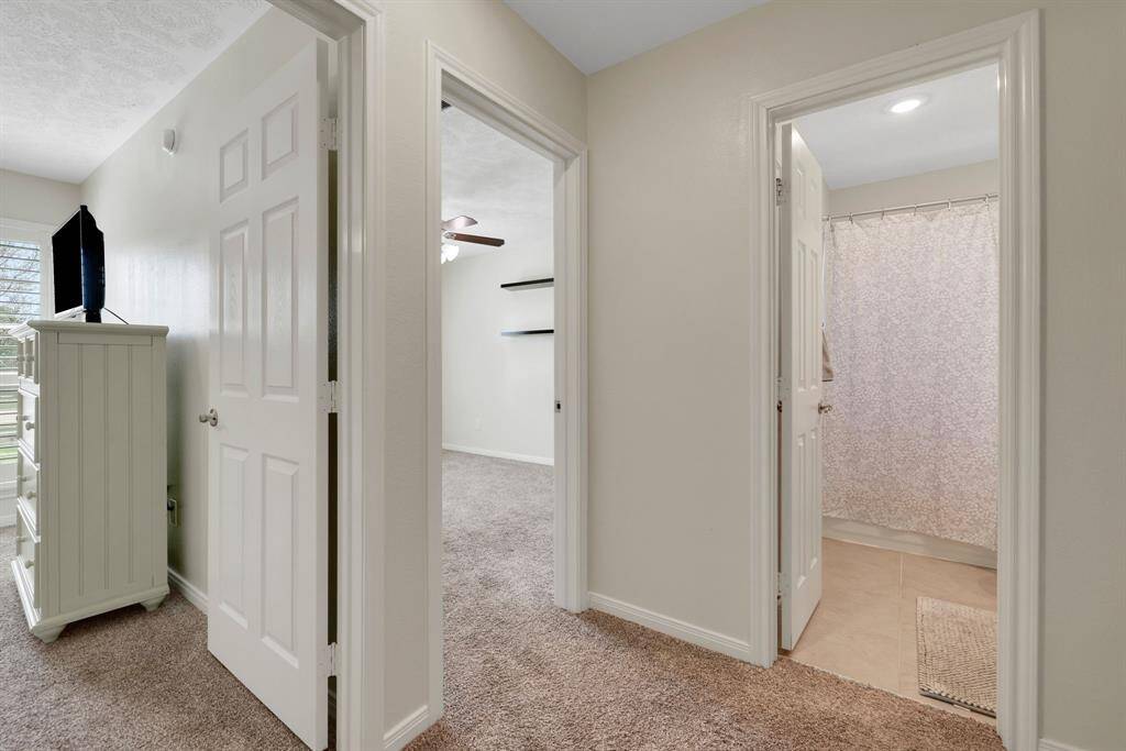 Secondary bedrooms, hall bathroom and laundry room to the left of the main entrance ofthe home