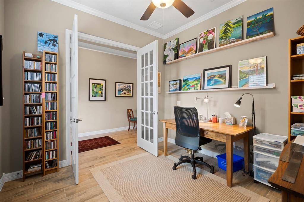 Another view of the study.  French doors offer both sound control and privacy, while still allowing visibility into the main living areas of the home.