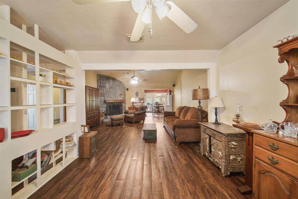 Dining room leads into spacious living room