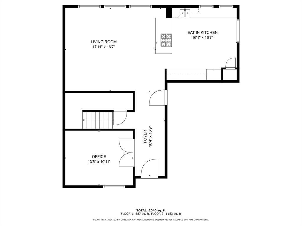 This floor plan features a spacious living room (17'11" x 16'7"), an eat-in kitchen (16'1" x 16'7"), a foyer (10'6" x 10'5"), and an office (13'5" x 10'11").