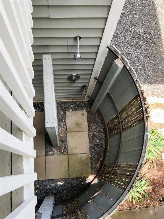 A view of the hot/cold outdoor shower