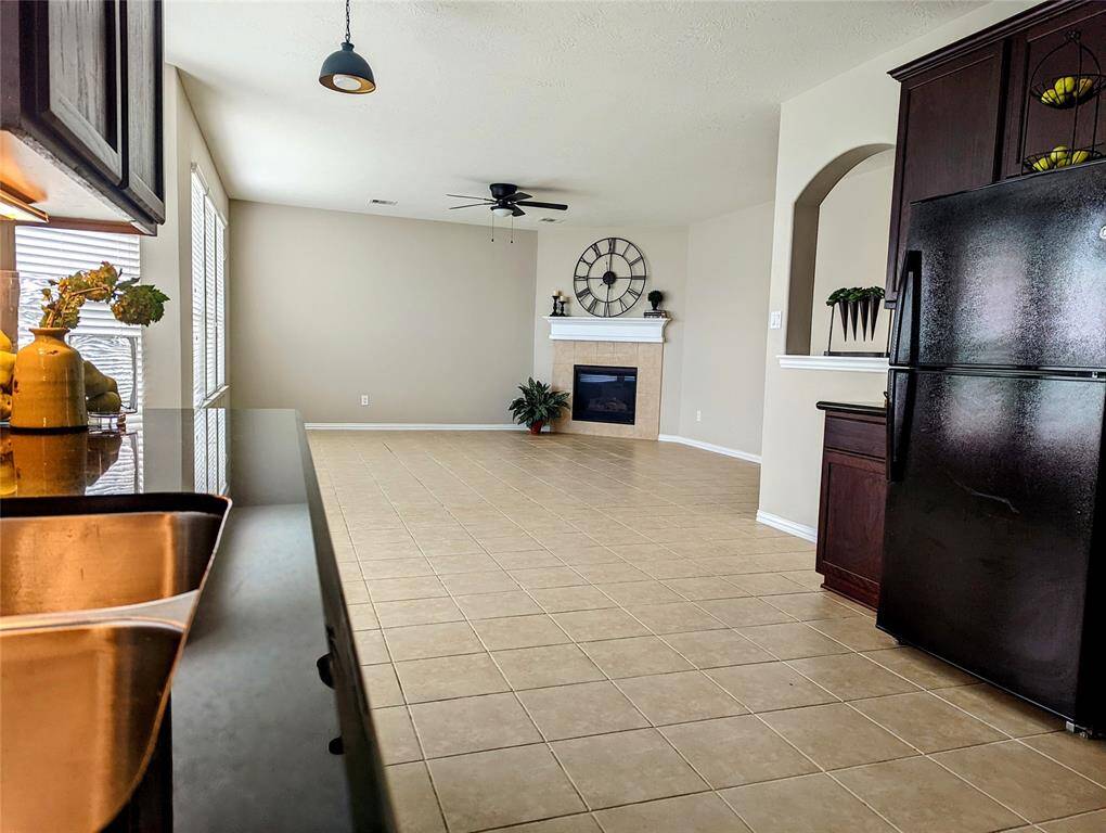 Kitchen opens to family room.