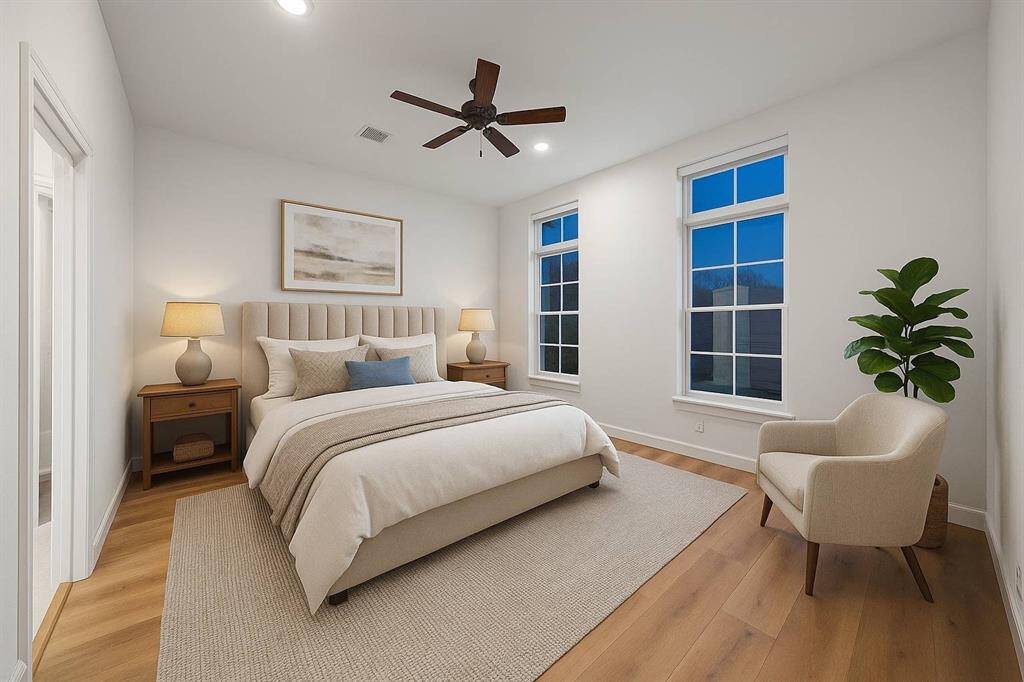 The primary bedroom is in oasis waiting for you to enjoy. High ceilings, luxury, vinyls, and lots of light!