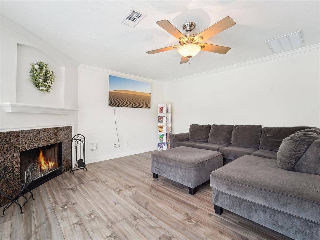 The Family Room has a gorgeous, corner fireplace with granite surrounds. Whether it's a chilly night or your just trying to set the mood, this fireplace is sure to do the job!