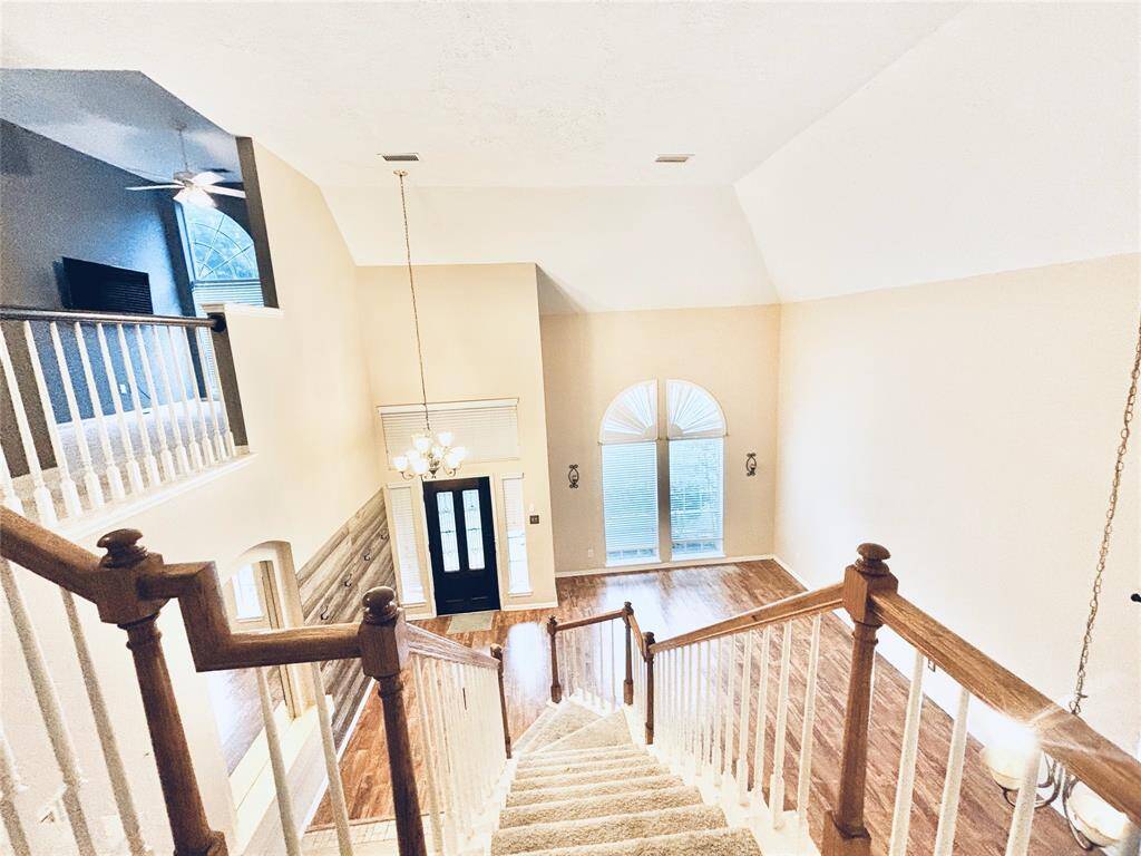View from upstairs of classic entryway