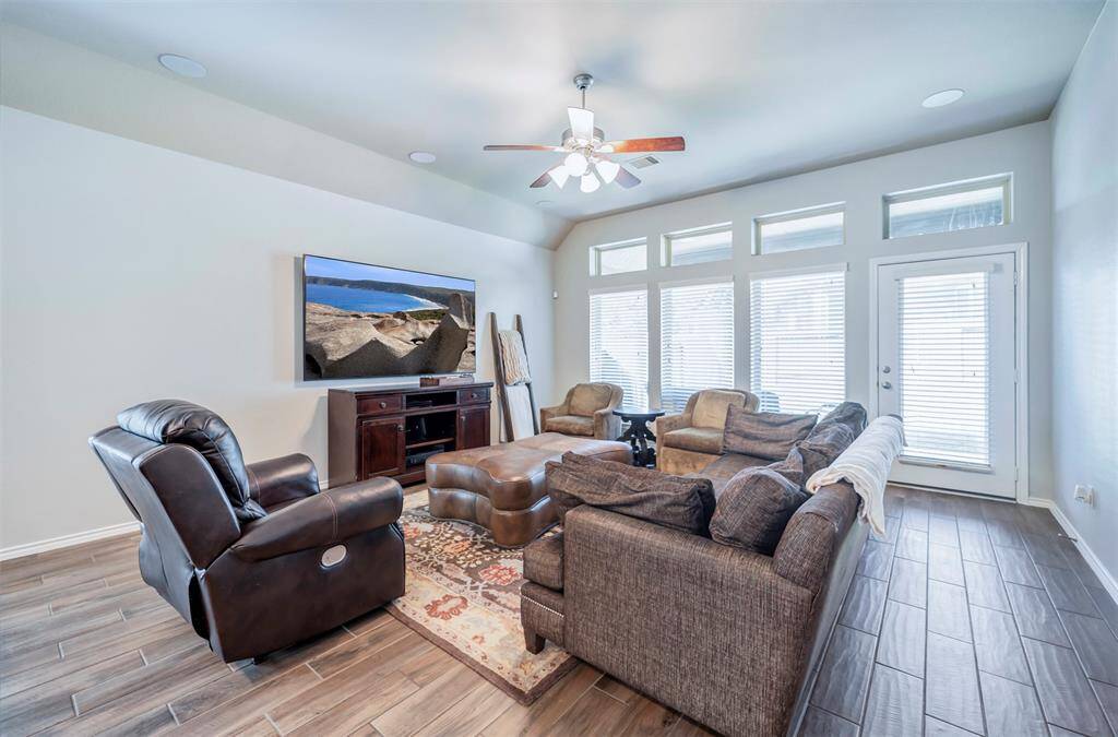 Family room is full of natural light