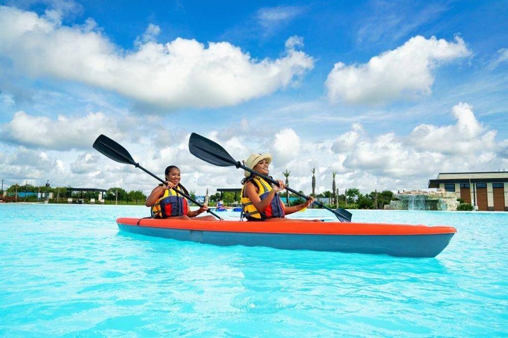 Sunterra is a launch pad for family adventures, starting at the NOW OPEN Retreat Amenity Village, showcasing a Lazy River, resort-style pool and more.