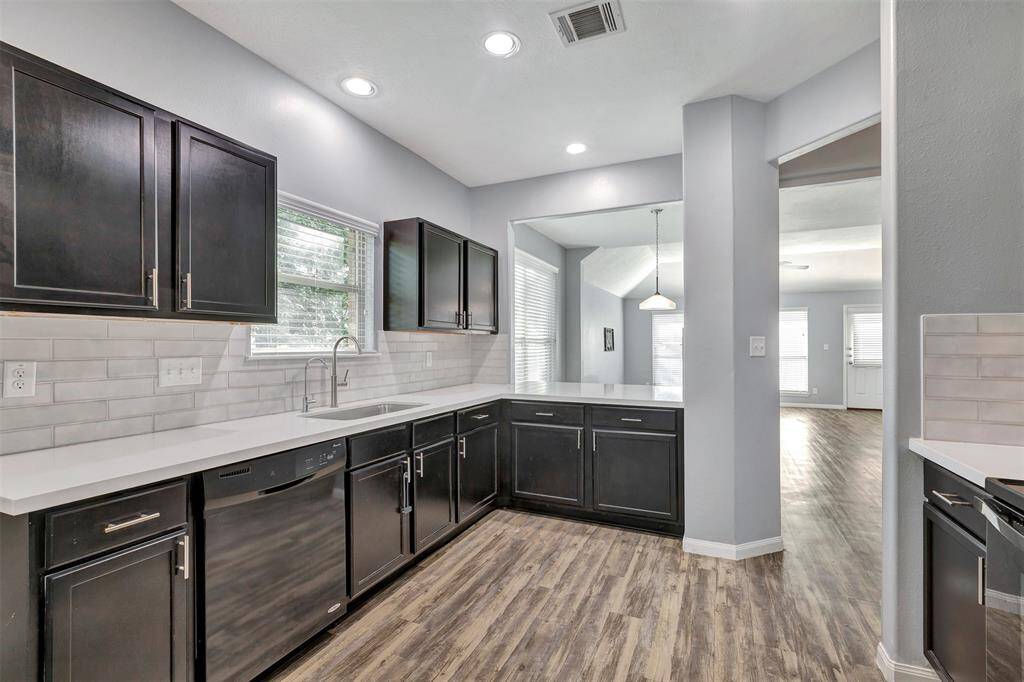 Kitchen open to the family & dining room