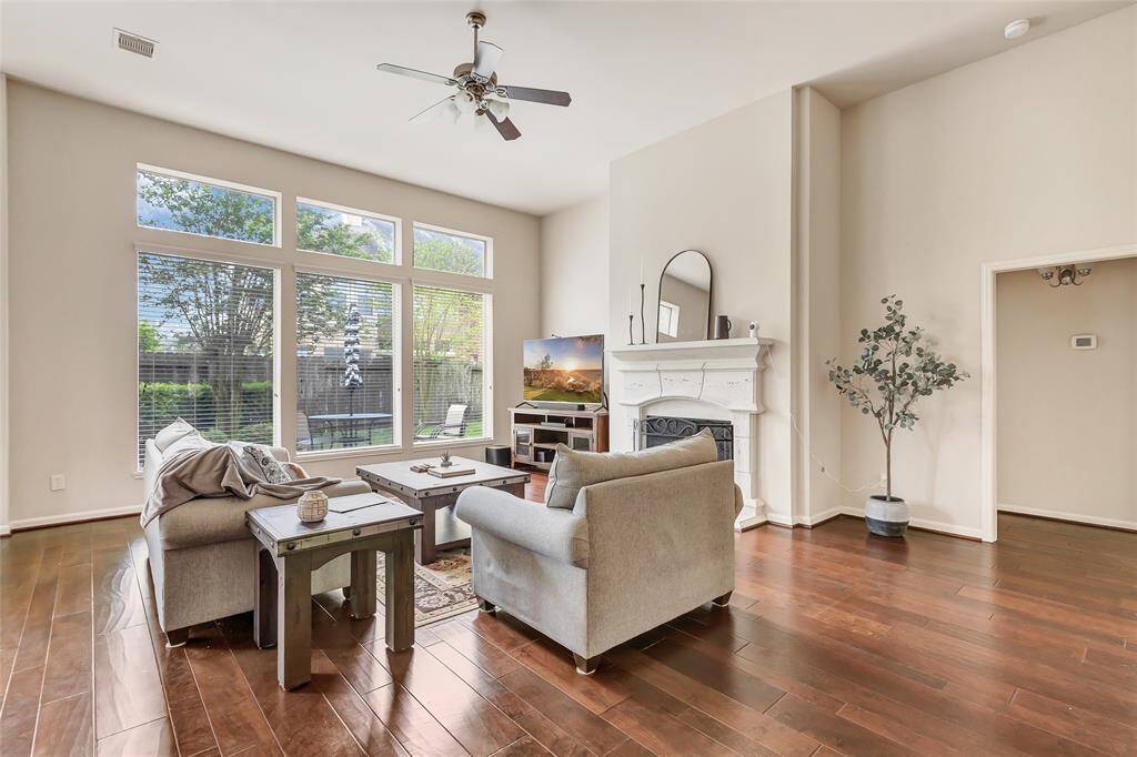 Family Room with Cast Stone Fireplace