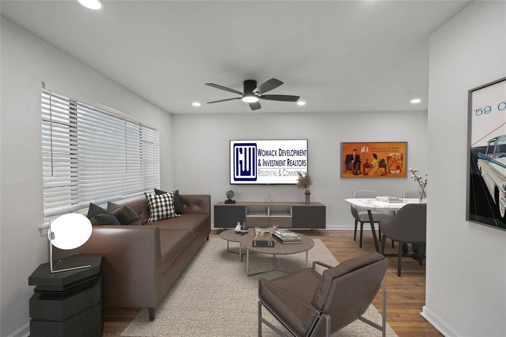 Living Room w/Wood Floors & Picture Frame Window
