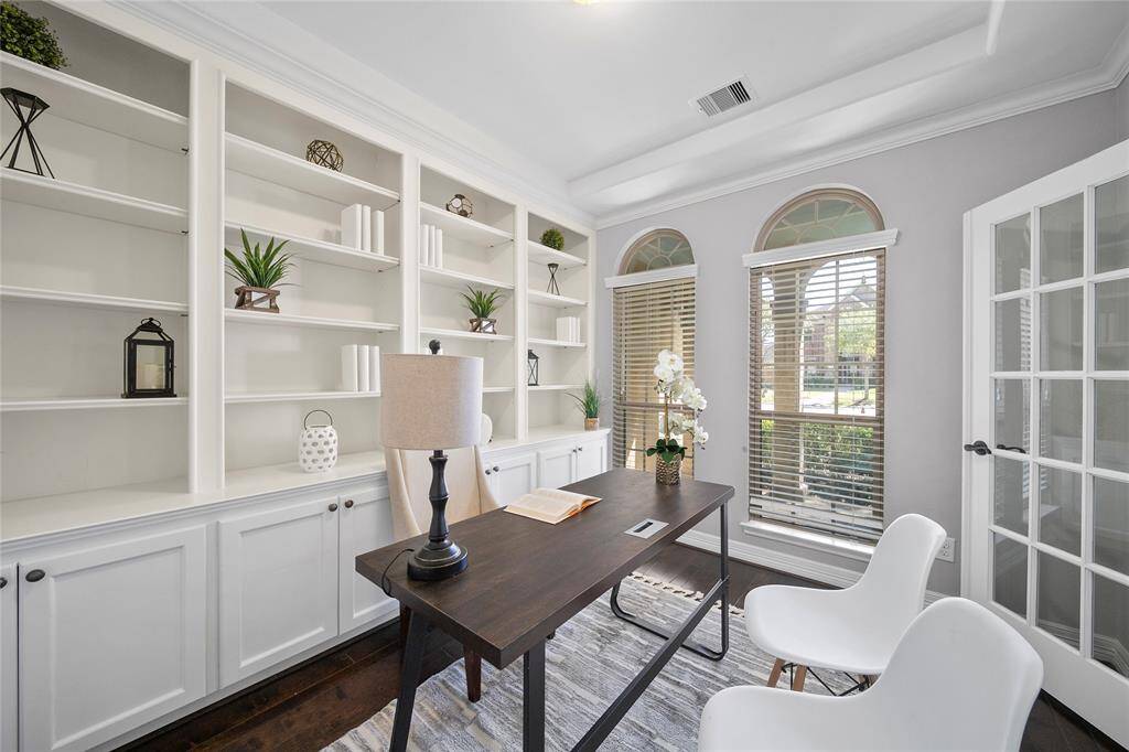 Office with built-in Cabinets and Shelves