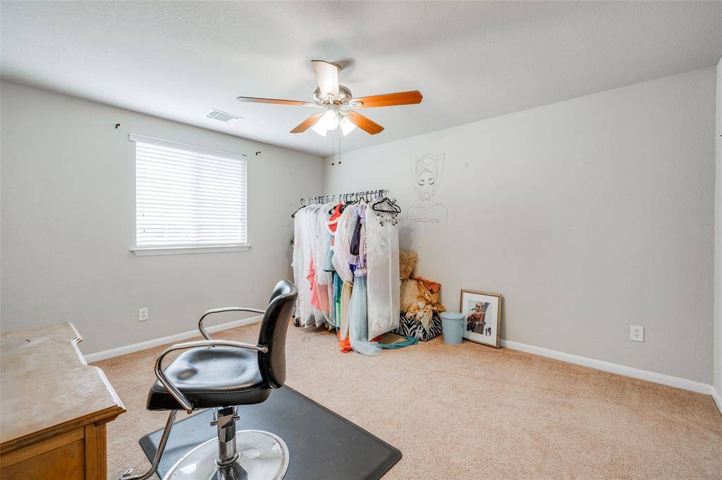 Bedroom 3 with Carpet has been replaced with wood flooring, ceiling fan, 2 in blinds & closet