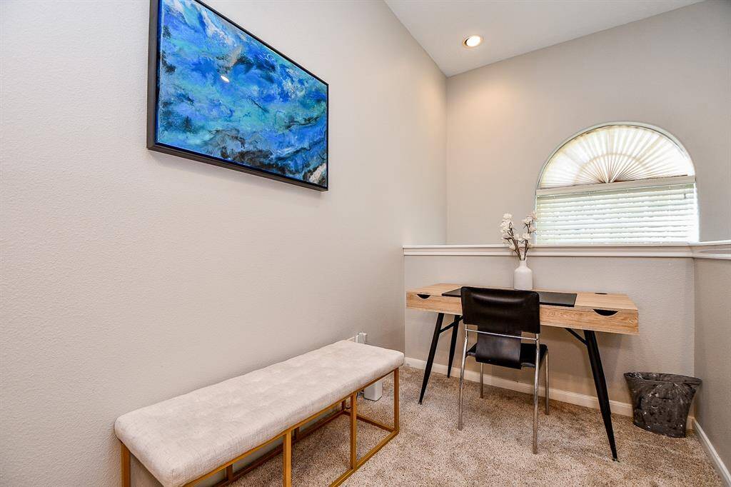 HOME OFFICE - Pony wall overlooks stairs.