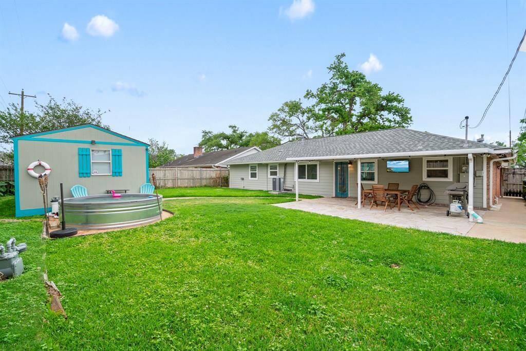 View of covered backyard area