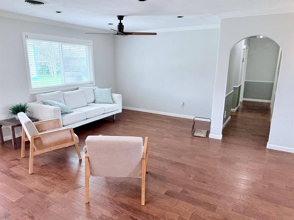 Beautiful floors in the living area with tons of natural light