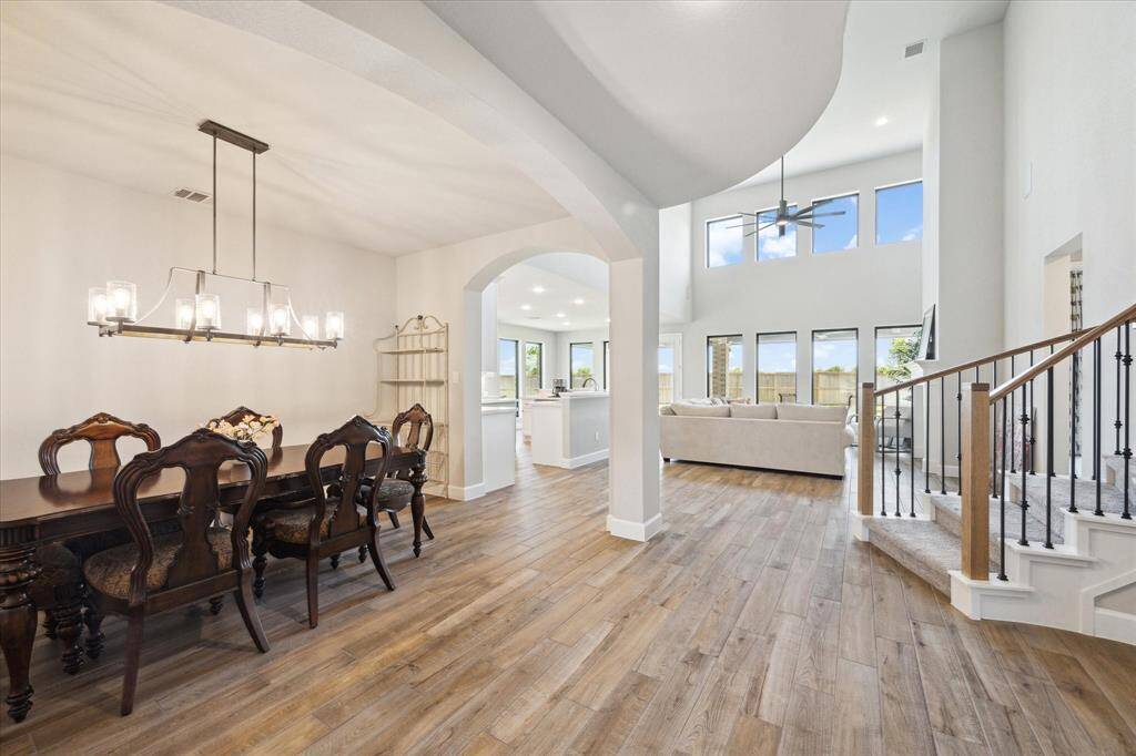 The formal dining area is located away from the hustle and bustle of the kitchen.