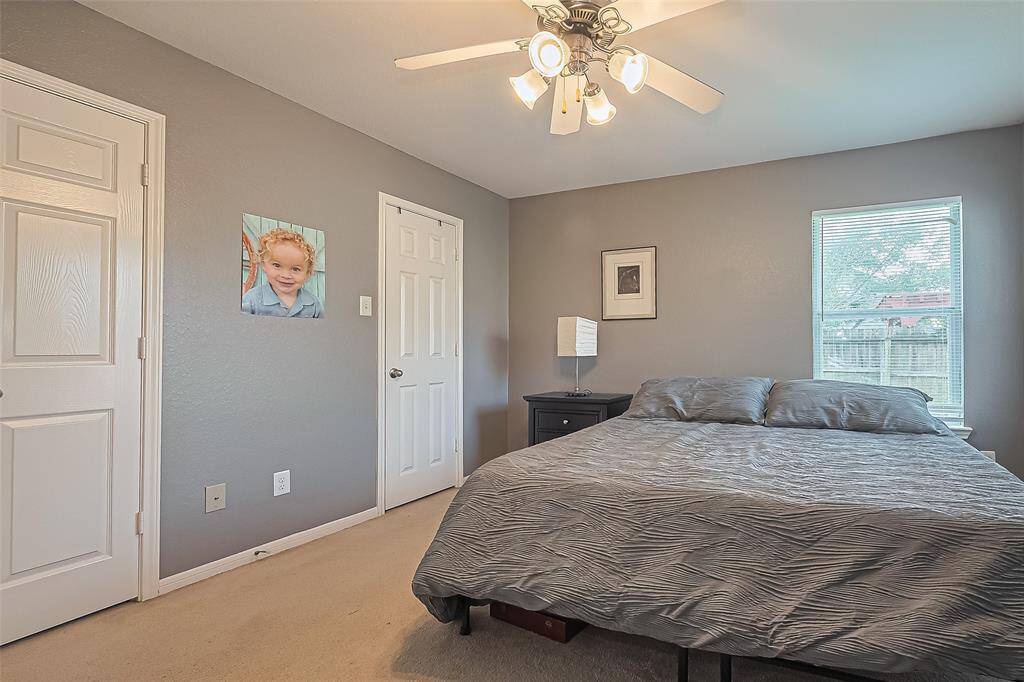 The primary bedroom has two closets.