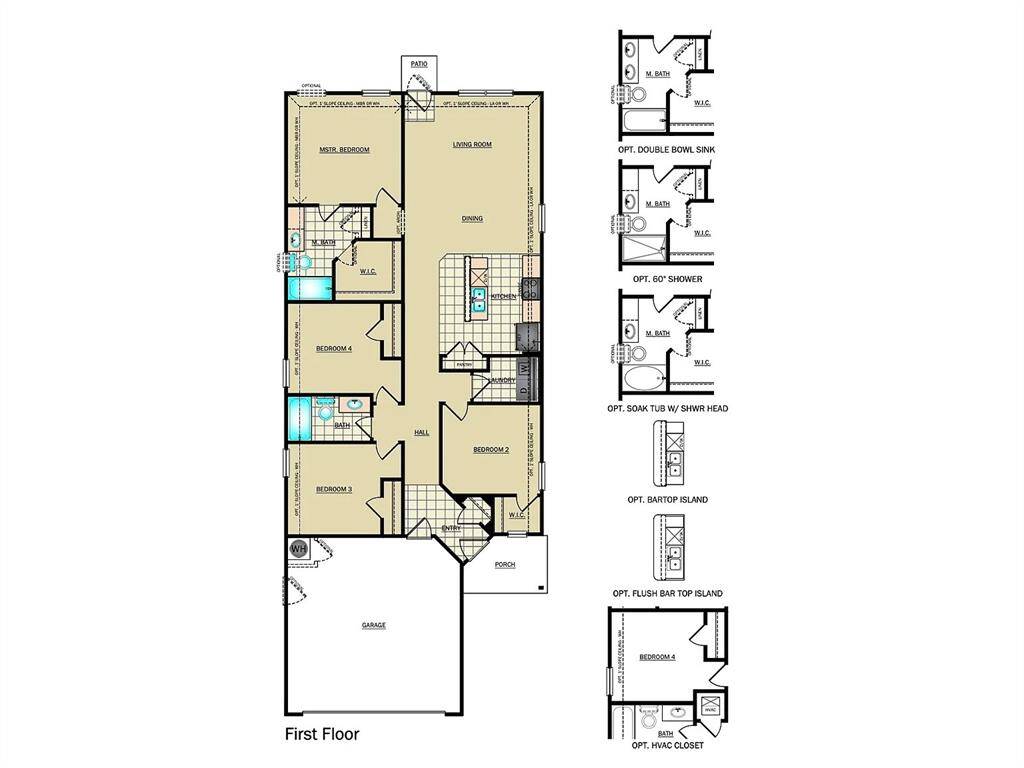 This aerial view shows a newly constructed single-story home with a fenced backyard and a two-car driveway.